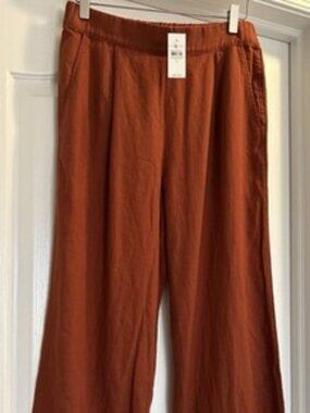 NEW Rust Dark Orange LOU & GREY LOFT Wide Leg Elastic Waist Pants S NWT